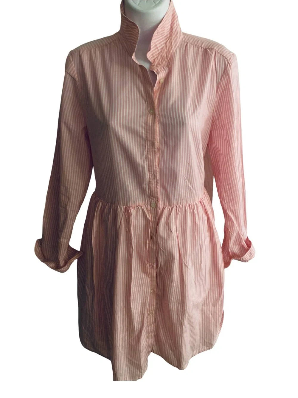 J. Crew Pink Striped Button-Front Shirt Dress- 6